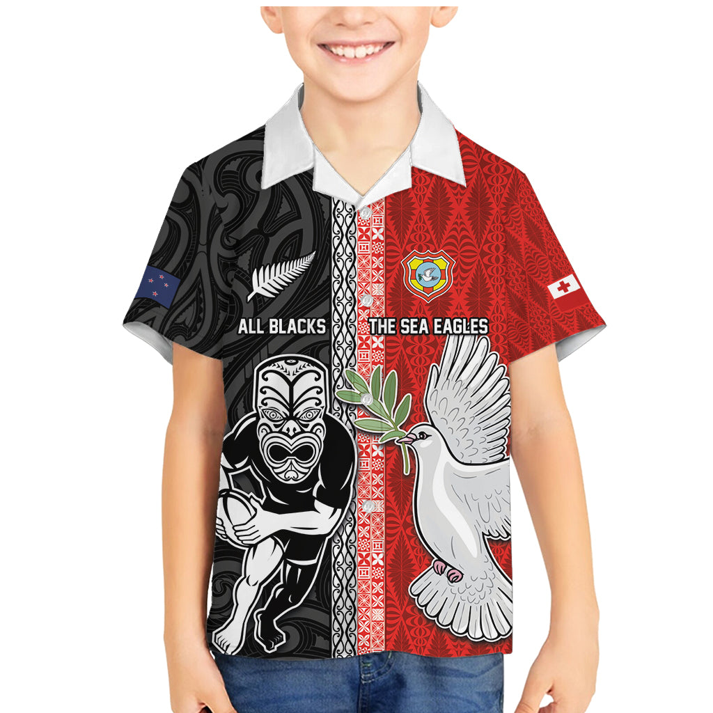 Custom Tonga and New Zealand Rugby Family Matching Mermaid Dress and Hawaiian Shirt Maori Mix Ngatu Pattern