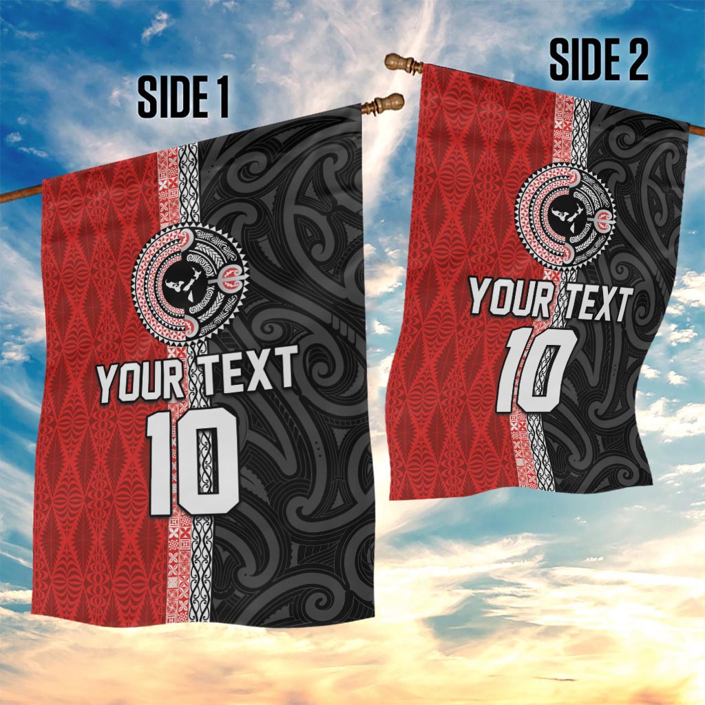 Custom Tonga and New Zealand Rugby Garden Flag Maori Mix Ngatu Pattern