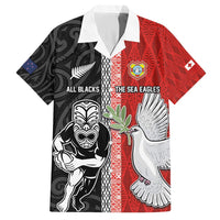 Custom Tonga and New Zealand Rugby Hawaiian Shirt Maori Mix Ngatu Pattern