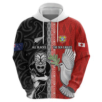 Custom Tonga and New Zealand Rugby Hoodie Maori Mix Ngatu Pattern