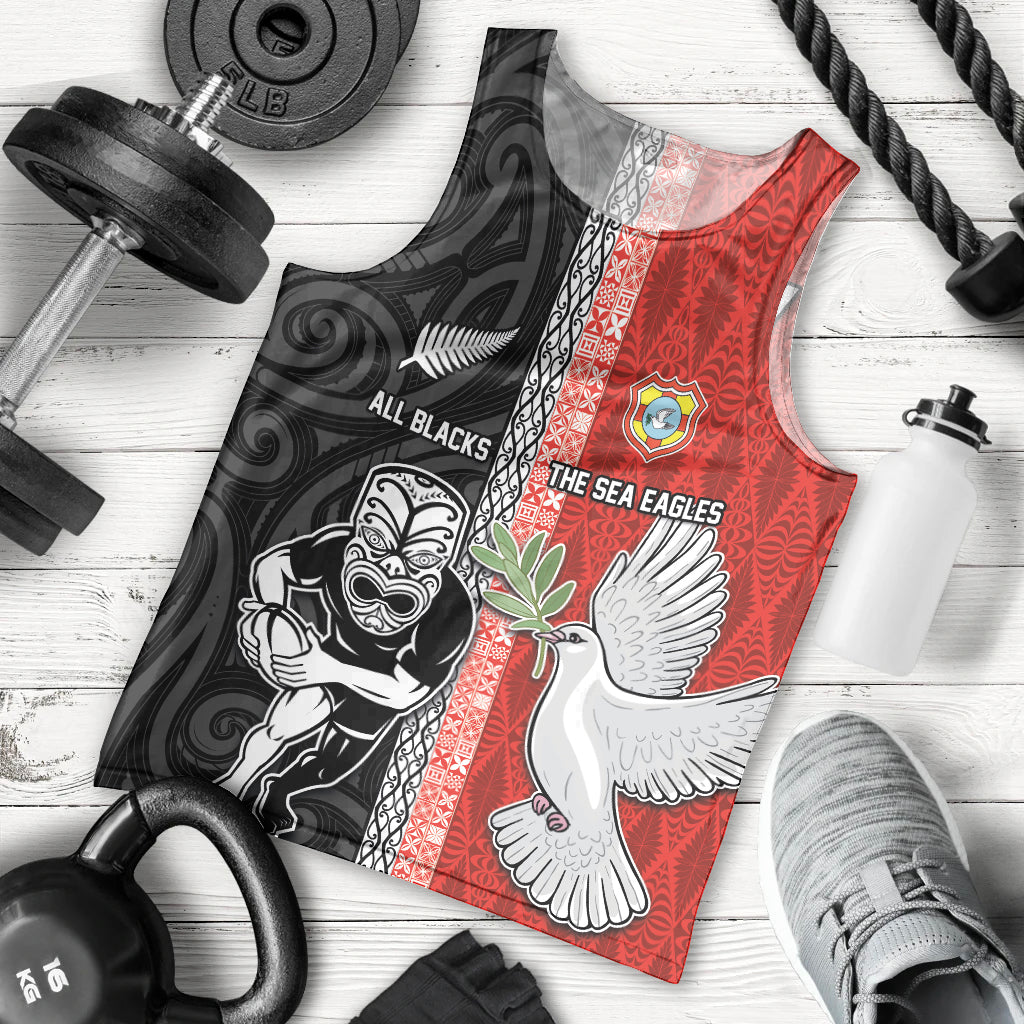 Custom Tonga and New Zealand Rugby Men Tank Top Maori Mix Ngatu Pattern