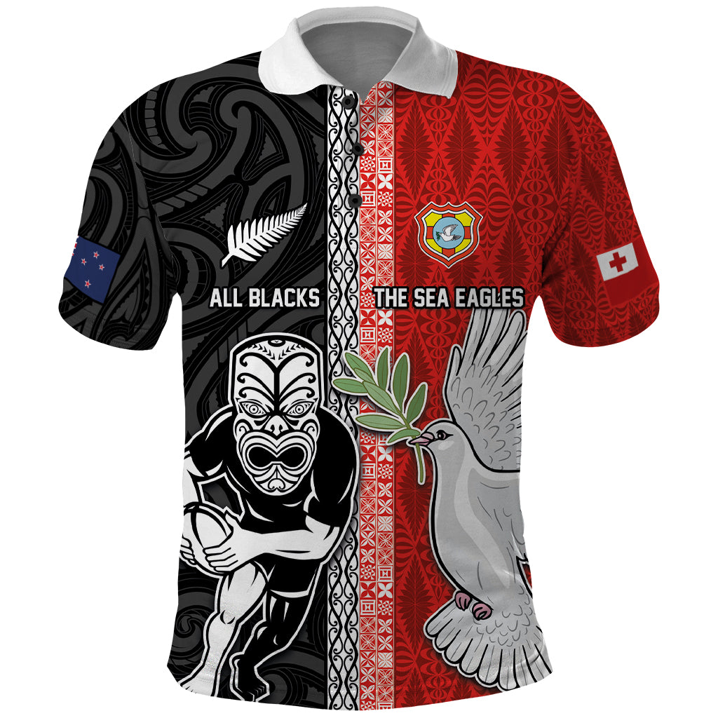 Custom Tonga and New Zealand Rugby Polo Shirt Maori Mix Ngatu Pattern