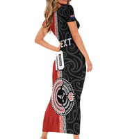 Custom Tonga and New Zealand Rugby Short Sleeve Bodycon Dress Maori Mix Ngatu Pattern