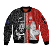 Custom Tonga and New Zealand Rugby Sleeve Zip Bomber Jacket Maori Mix Ngatu Pattern