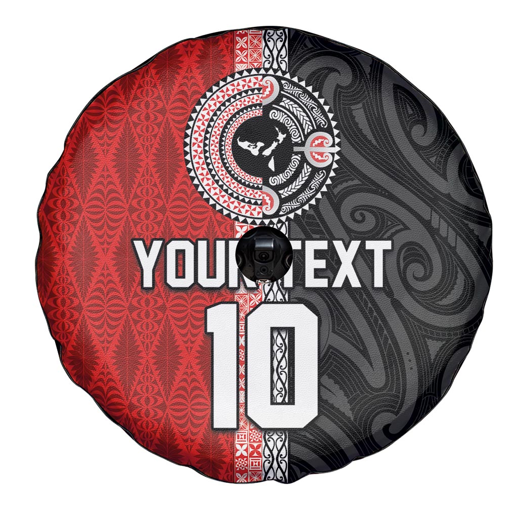 Custom Tonga and New Zealand Rugby Spare Tire Cover Maori Mix Ngatu Pattern