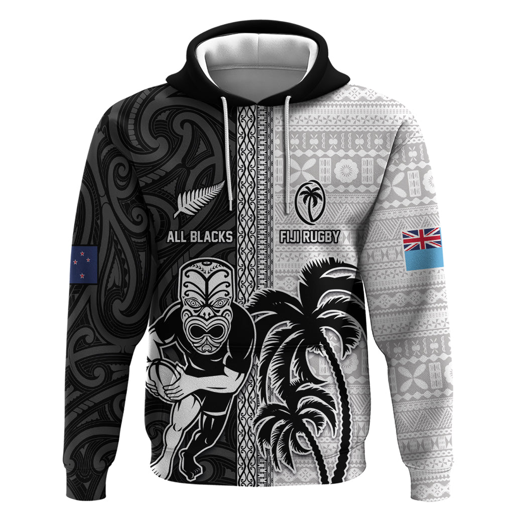 Custom Fiji and New Zealand Rugby Hoodie Tapa Mix Maori Pattern