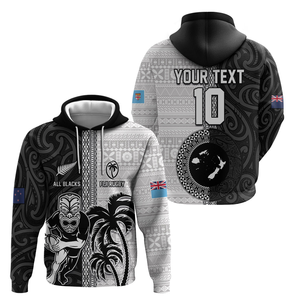 Custom Fiji and New Zealand Rugby Hoodie Tapa Mix Maori Pattern