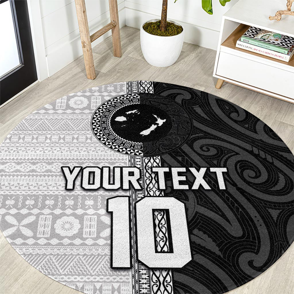 Custom Fiji and New Zealand Rugby Round Carpet Tapa Mix Maori Pattern