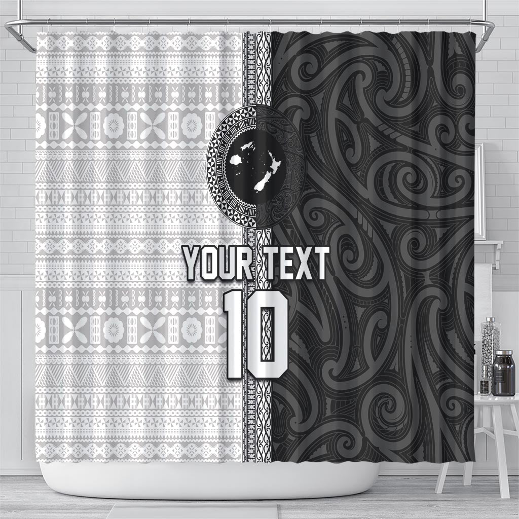 Custom Fiji and New Zealand Rugby Shower Curtain Tapa Mix Maori Pattern