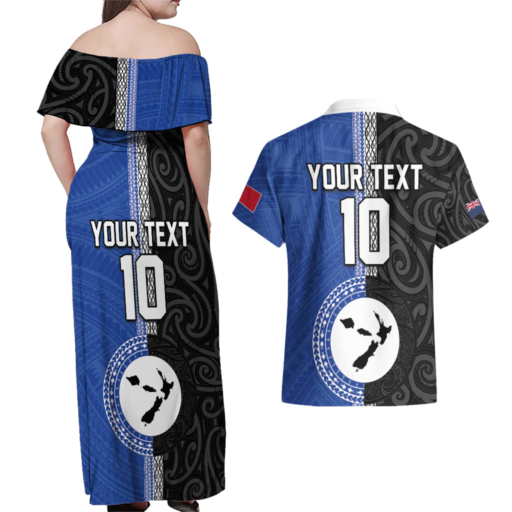 Custom Samoa and New Zealand Rugby Couples Matching Off Shoulder Maxi Dress and Hawaiian Shirt Teuila Samoan and Maori Warrior