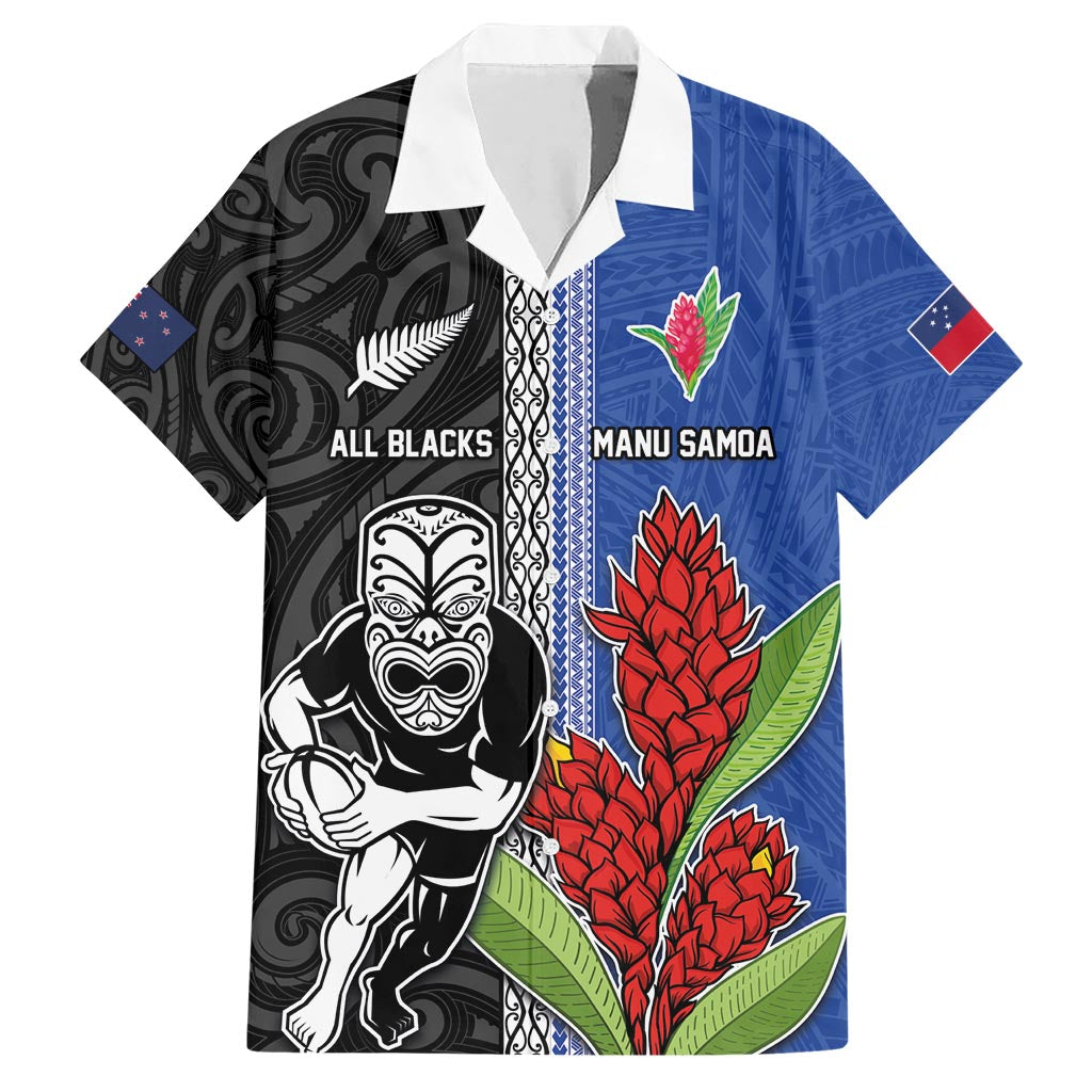 Custom Samoa and New Zealand Rugby Hawaiian Shirt Teuila Samoan and Maori Warrior