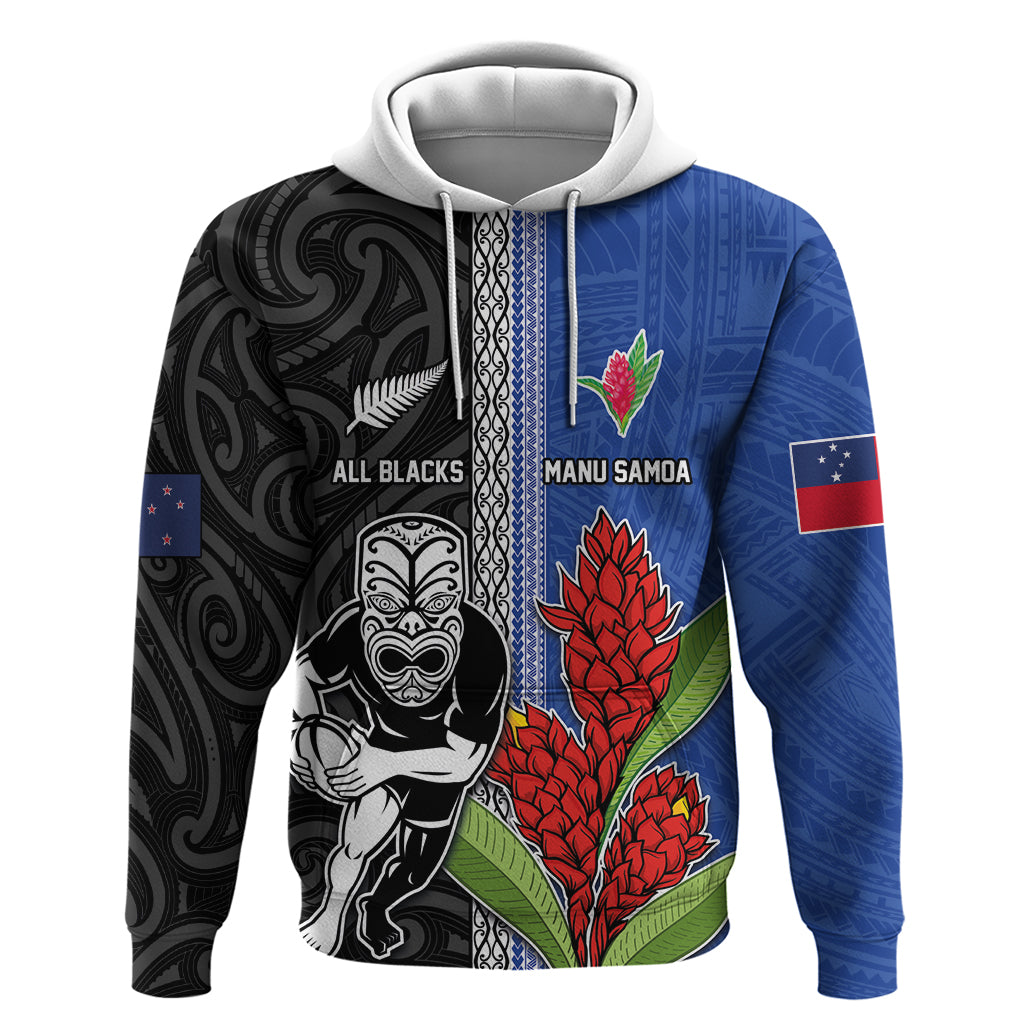 Custom Samoa and New Zealand Rugby Hoodie Teuila Samoan and Maori Warrior