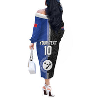 Custom Samoa and New Zealand Rugby Off The Shoulder Long Sleeve Dress Teuila Samoan and Maori Warrior