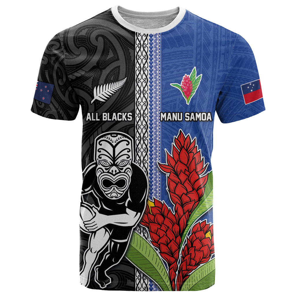 Custom Samoa and New Zealand Rugby T Shirt Teuila Samoan and Maori Warrior