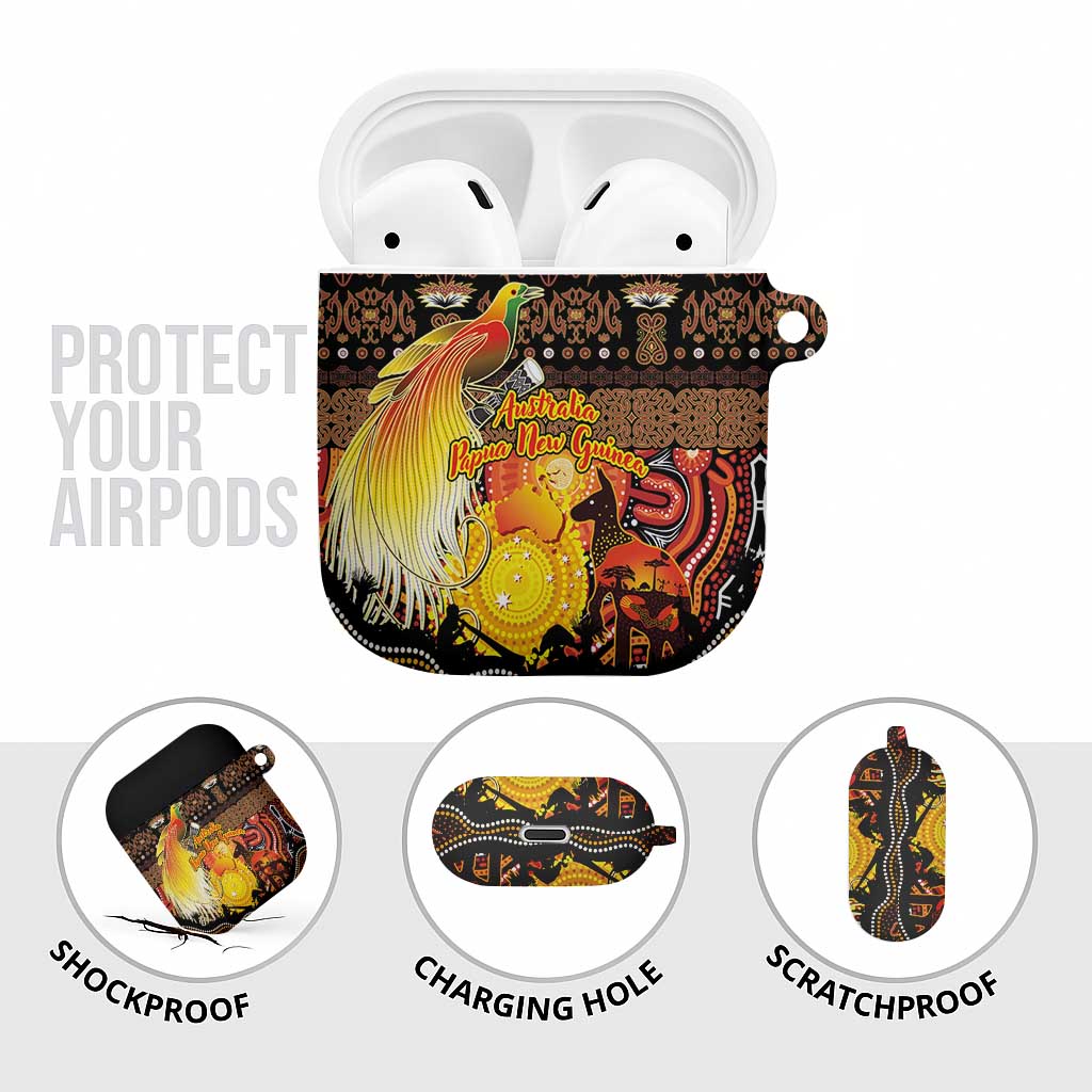Australia and Papua New Guinea Together AirPods Case Kangaroo Aboriginal Art and Bird-of-paradise Oro Tribal Motifs - Polynesian Pride