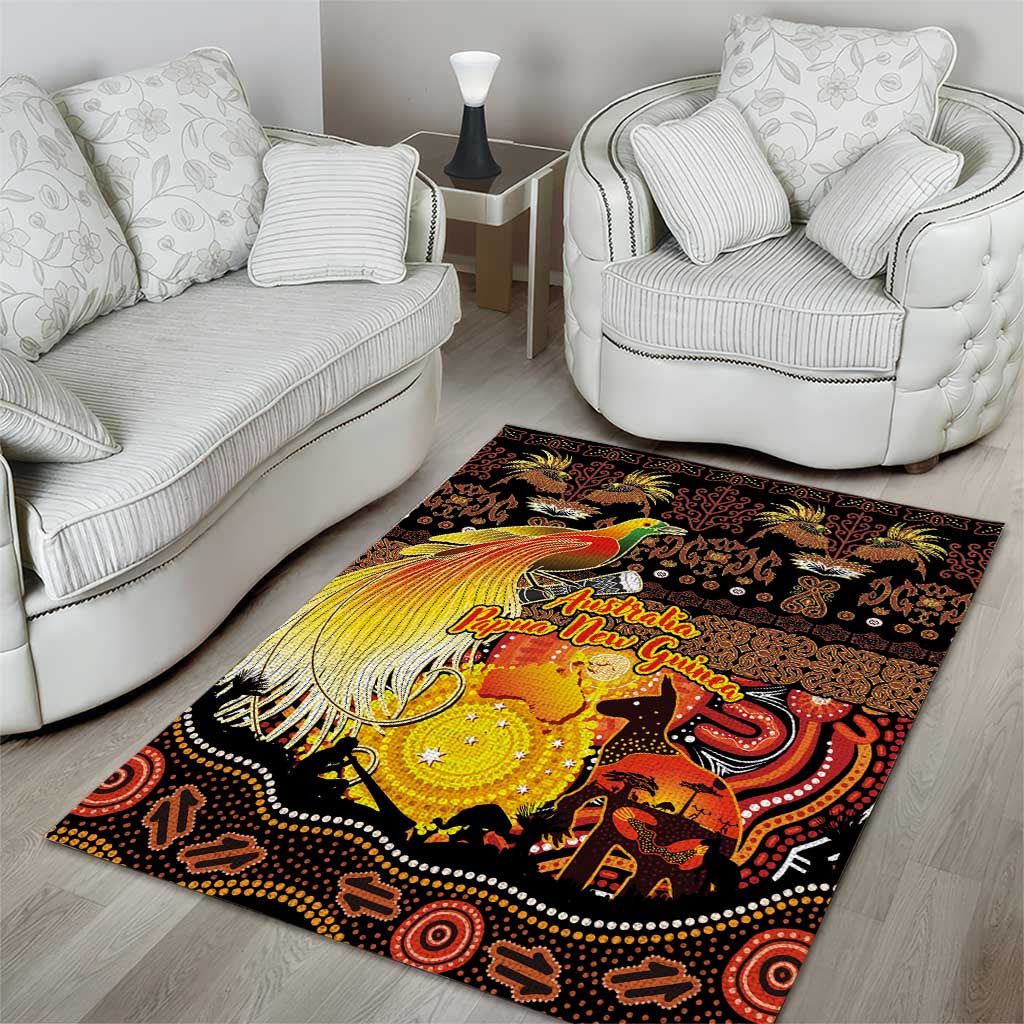 Australia and Papua New Guinea Together Area Rug Kangaroo Aboriginal Art and Bird-of-paradise Oro Tribal Motifs - Polynesian Pride