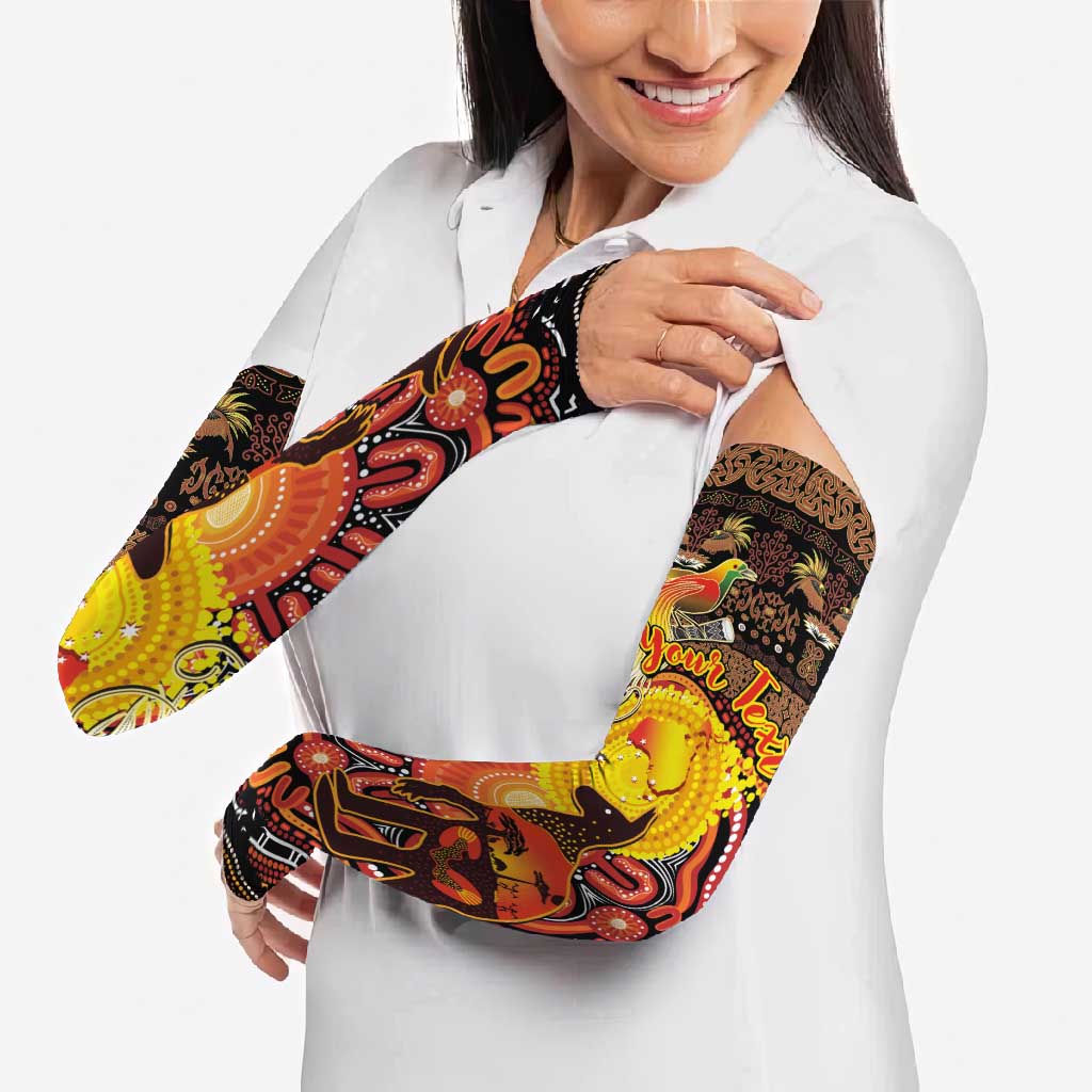 Personalized Australia and Papua New Guinea Together Arm Sleeves Kangaroo Aboriginal Art and Bird-of-paradise Oro Tribal Motifs LT03 - Polynesian Pride