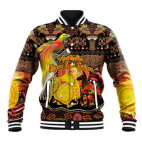 Personalized Australia and Papua New Guinea Together Baseball Jacket Kangaroo Aboriginal Art and Bird-of-paradise Oro Tribal Motifs LT03 Unisex Black - Polynesian Pride