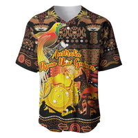 Personalized Australia and Papua New Guinea Together Baseball Jersey Kangaroo Aboriginal Art and Bird-of-paradise Oro Tribal Motifs LT03 Black - Polynesian Pride