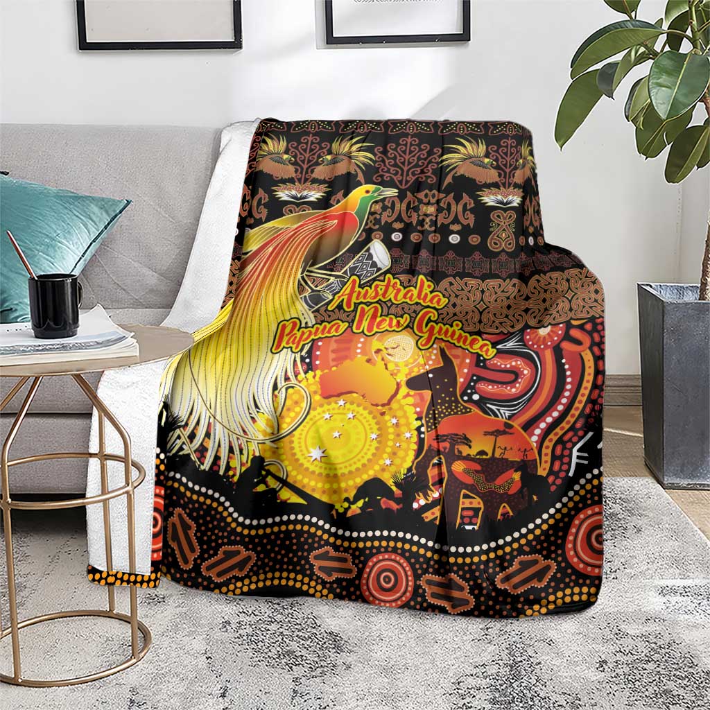 Australia and Papua New Guinea Together Blanket Kangaroo Aboriginal Art and Bird-of-paradise Oro Tribal Motifs LT03 - Polynesian Pride