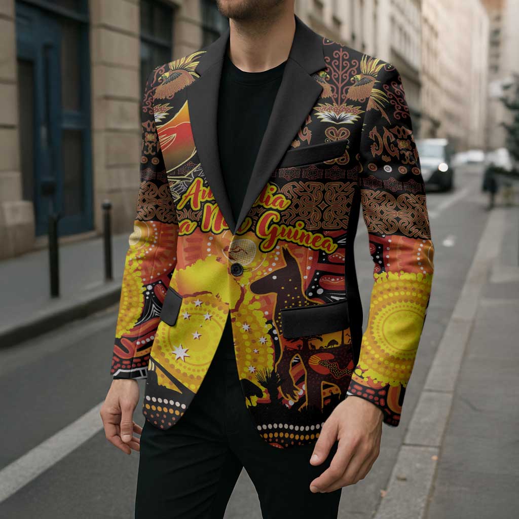 Personalized Australia and Papua New Guinea Together Blazer Kangaroo Aboriginal Art and Bird-of-paradise Oro Tribal Motifs LT03 - Polynesian Pride
