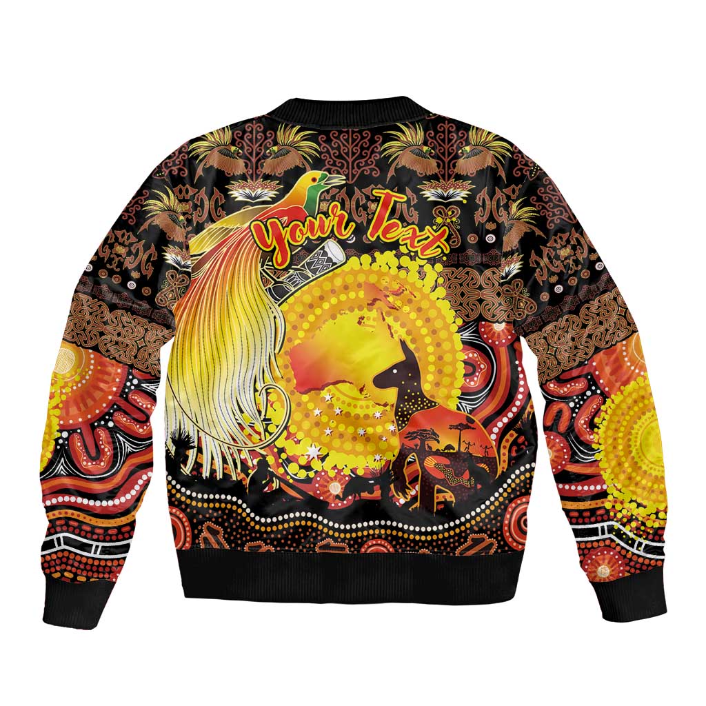 Personalized Australia and Papua New Guinea Together Bomber Jacket Kangaroo Aboriginal Art and Bird-of-paradise Oro Tribal Motifs - Polynesian Pride