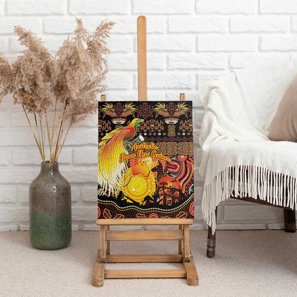 Australia and Papua New Guinea Together Canvas Wall Art Kangaroo Aboriginal Art and Bird-of-paradise Oro Tribal Motifs - Polynesian Pride