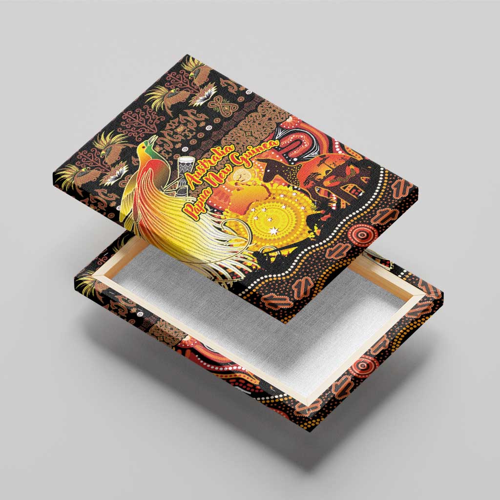 Australia and Papua New Guinea Together Canvas Wall Art Kangaroo Aboriginal Art and Bird-of-paradise Oro Tribal Motifs - Polynesian Pride