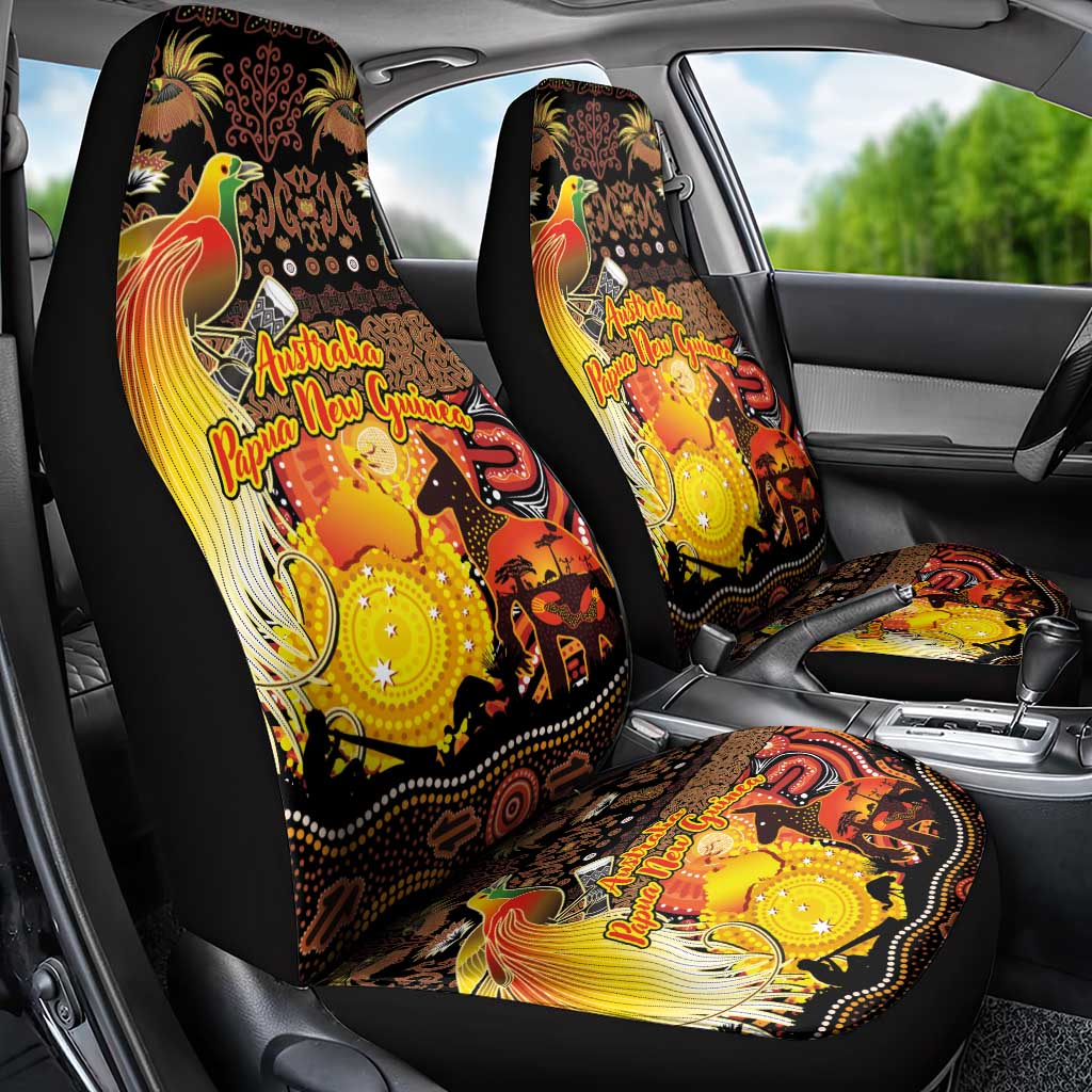 Australia and Papua New Guinea Together Car Seat Cover Kangaroo Aboriginal Art and Bird-of-paradise Oro Tribal Motifs LT03 - Polynesian Pride