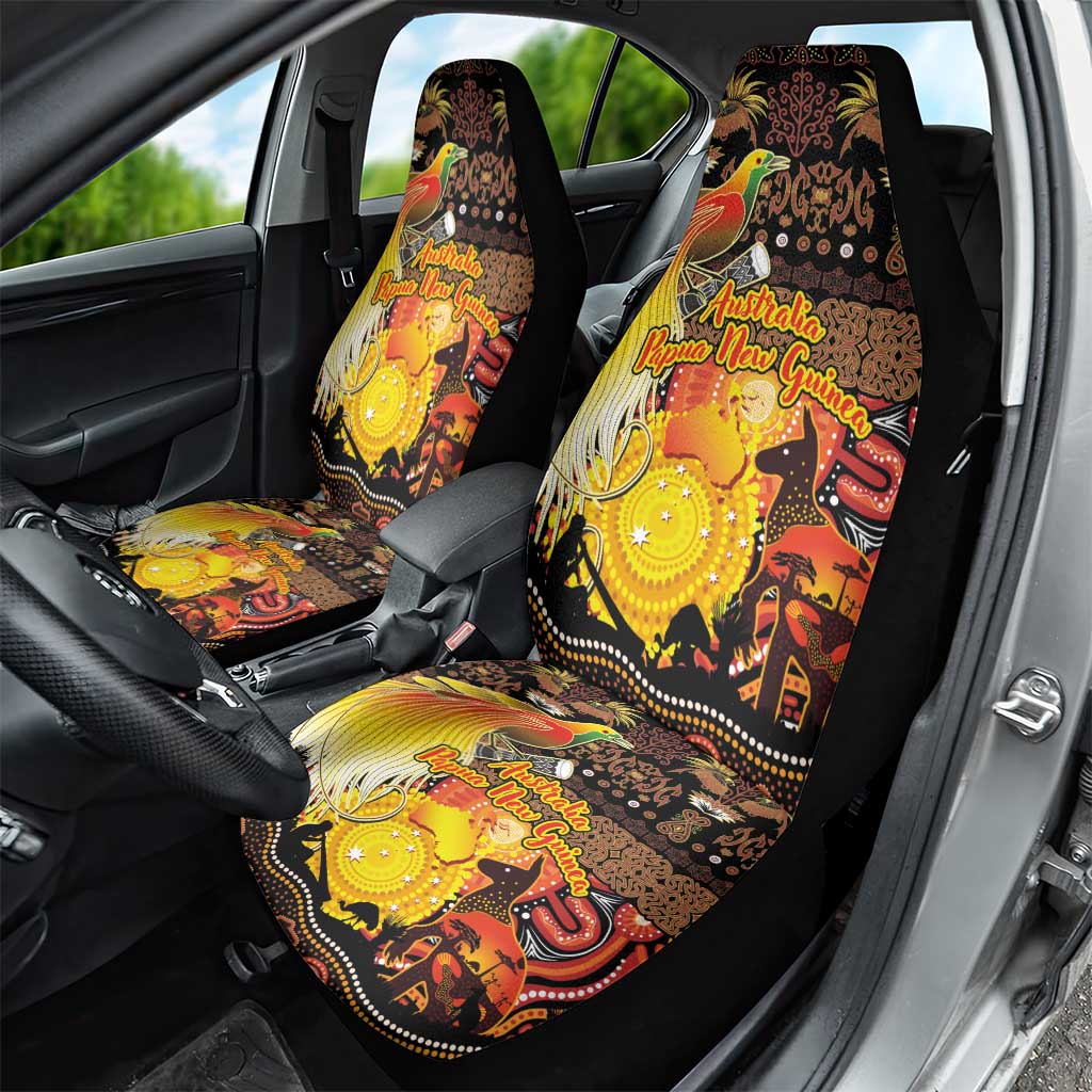 Australia and Papua New Guinea Together Car Seat Cover Kangaroo Aboriginal Art and Bird-of-paradise Oro Tribal Motifs LT03 - Polynesian Pride