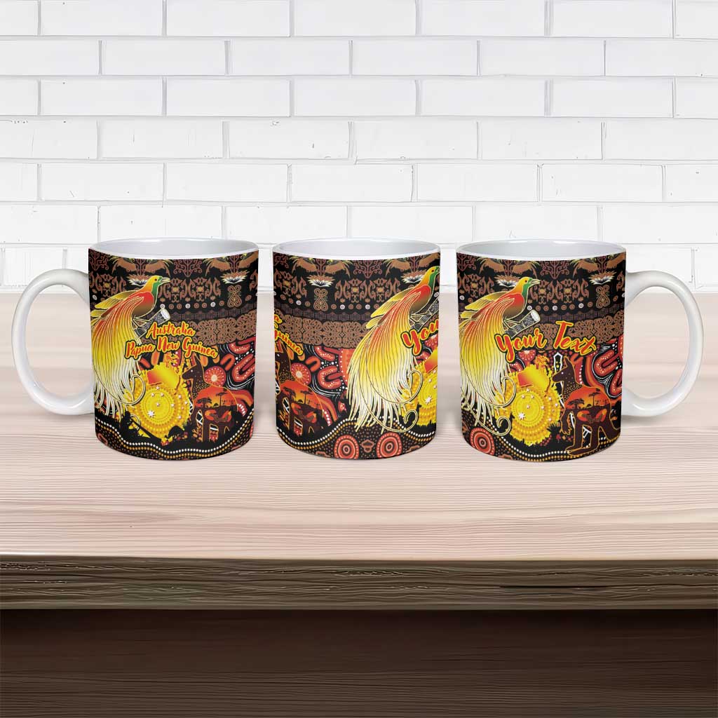 Personalized Australia and Papua New Guinea Together Ceramic Mug Kangaroo Aboriginal Art and Bird-of-paradise Oro Tribal Motifs - Polynesian Pride