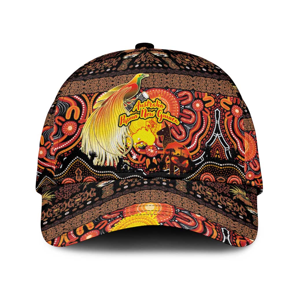 Australia and Papua New Guinea Together Classic Cap Kangaroo Aboriginal Art and Bird-of-paradise with Oro Tribal Motifs - Polynesian Pride