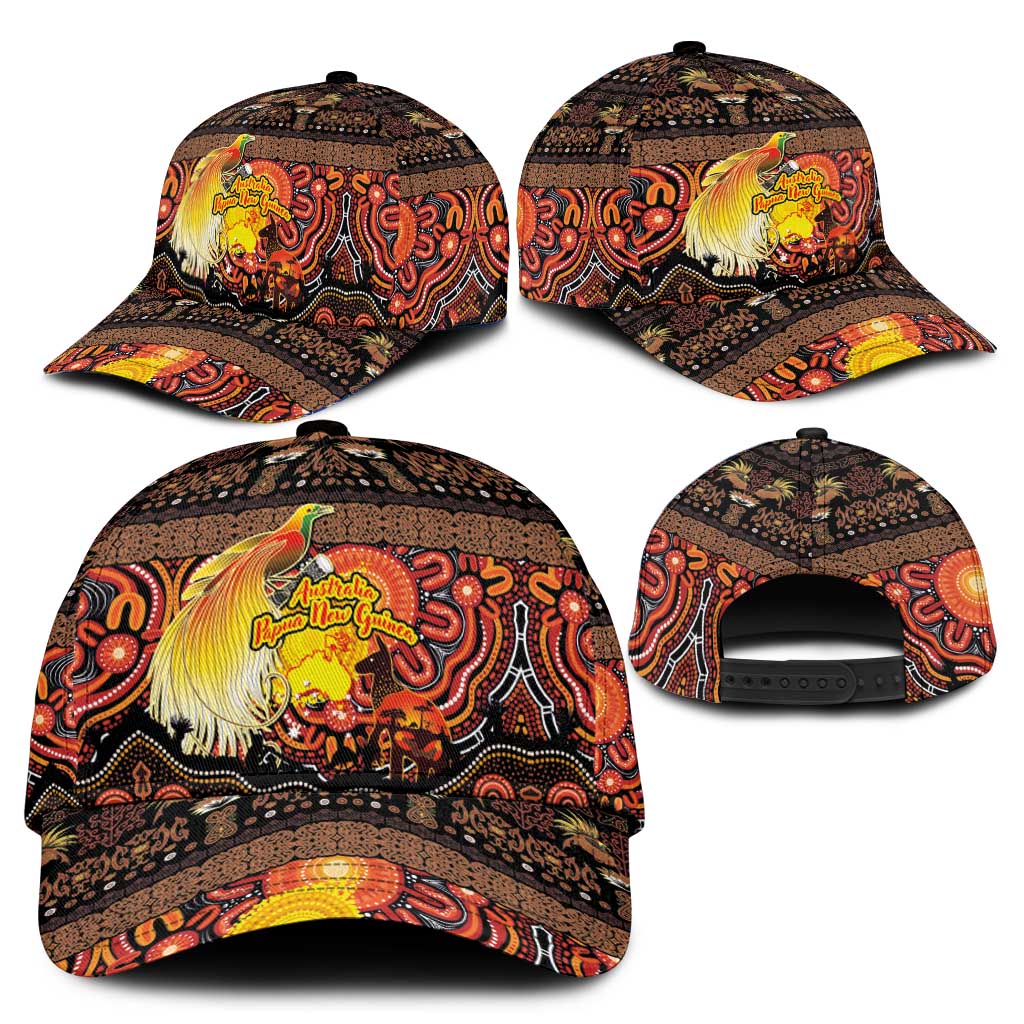 Australia and Papua New Guinea Together Classic Cap Kangaroo Aboriginal Art and Bird-of-paradise with Oro Tribal Motifs - Polynesian Pride
