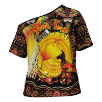 Personalized Australia and Papua New Guinea Together Cross Shoulder Shirt Kangaroo Aboriginal Art and Bird-of-paradise Oro Tribal Motifs LT03 - Polynesian Pride