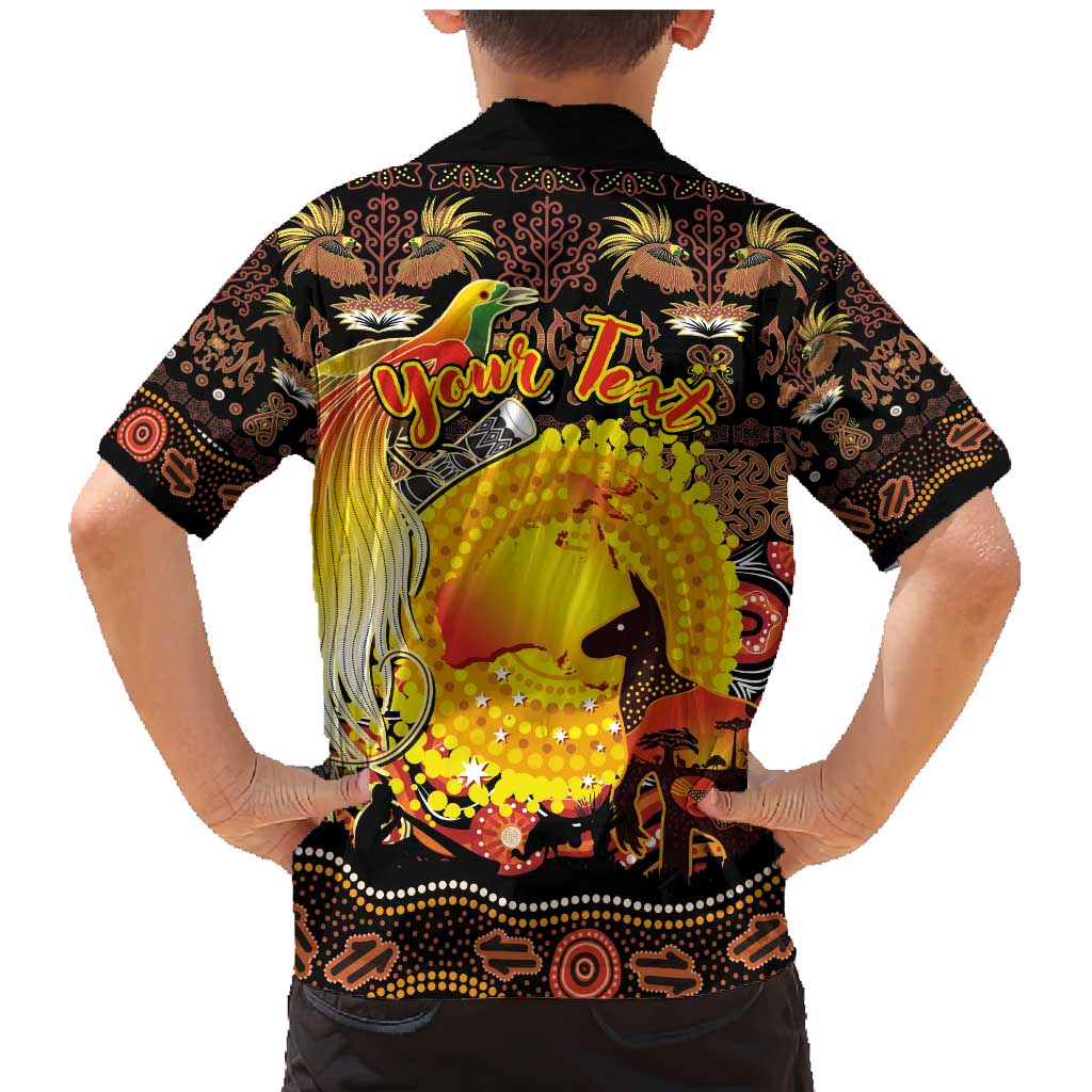 Personalized Australia and Papua New Guinea Together Family Matching Mermaid Dress and Hawaiian Shirt Kangaroo Aboriginal Art and Bird-of-paradise Oro Tribal Motifs - Polynesian Pride