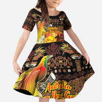 Personalized Australia and Papua New Guinea Together Family Matching Mermaid Dress and Hawaiian Shirt Kangaroo Aboriginal Art and Bird-of-paradise Oro Tribal Motifs - Polynesian Pride