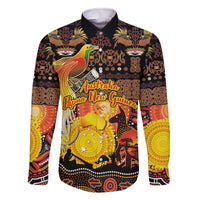 Personalized Australia and Papua New Guinea Together Family Matching Off The Shoulder Long Sleeve Dress and Hawaiian Shirt Kangaroo Aboriginal Art and Bird-of-paradise Oro Tribal Motifs - Polynesian Pride