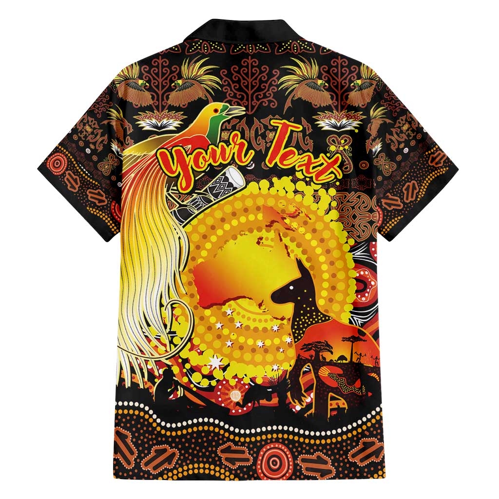 Personalized Australia and Papua New Guinea Together Family Matching Off Shoulder Maxi Dress and Hawaiian Shirt Kangaroo Aboriginal Art and Bird-of-paradise Oro Tribal Motifs - Polynesian Pride