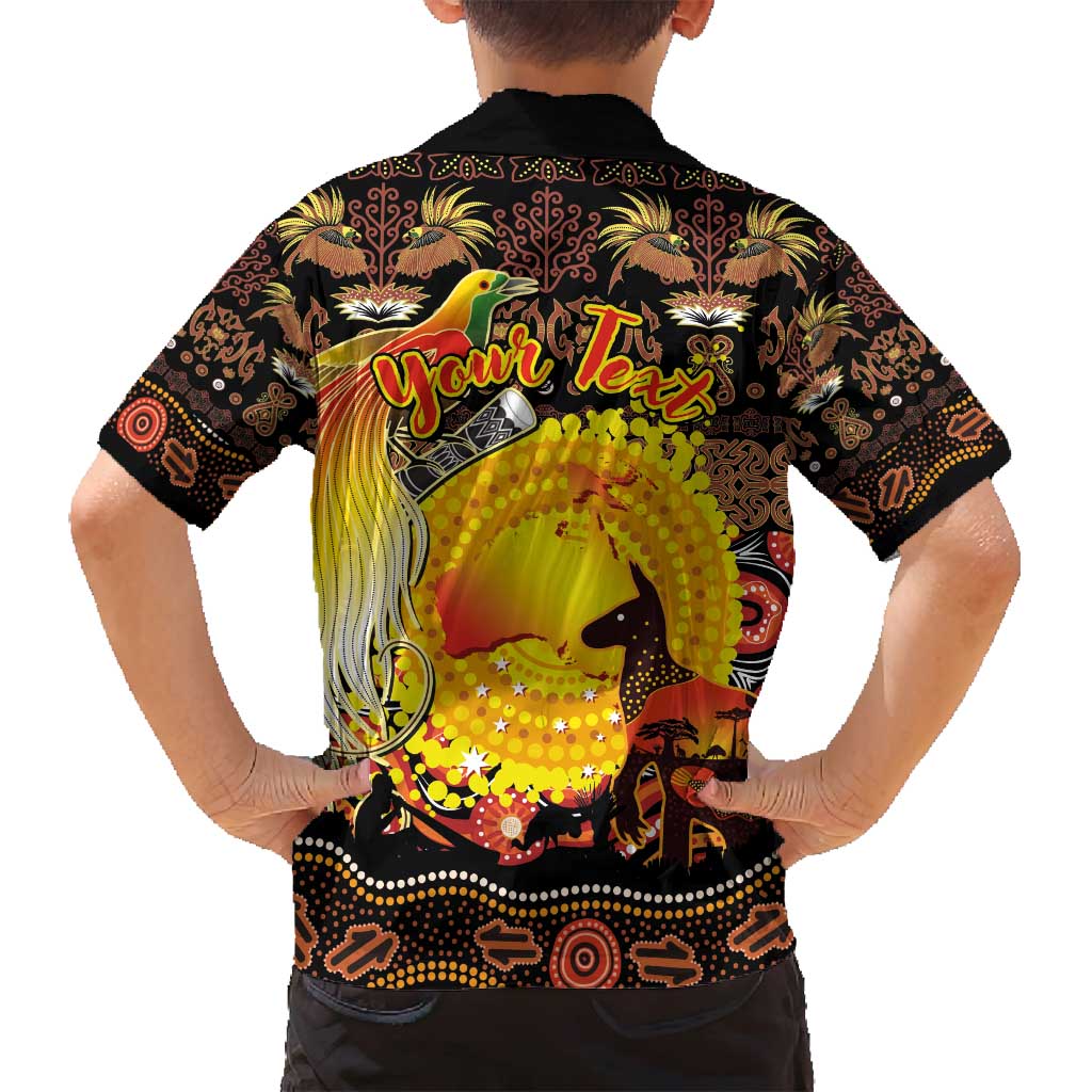 Personalized Australia and Papua New Guinea Together Family Matching Summer Maxi Dress and Hawaiian Shirt Kangaroo Aboriginal Art and Bird-of-paradise Oro Tribal Motifs LT03 - Polynesian Pride