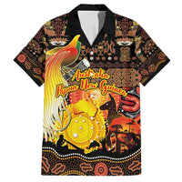 Personalized Australia and Papua New Guinea Together Family Matching Summer Maxi Dress and Hawaiian Shirt Kangaroo Aboriginal Art and Bird-of-paradise Oro Tribal Motifs LT03 Dad's Shirt - Short Sleeve Black - Polynesian Pride