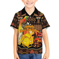 Personalized Australia and Papua New Guinea Together Family Matching Summer Maxi Dress and Hawaiian Shirt Kangaroo Aboriginal Art and Bird-of-paradise Oro Tribal Motifs LT03 Son's Shirt Black - Polynesian Pride