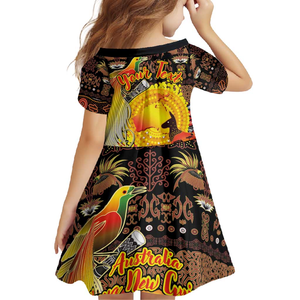 Personalized Australia and Papua New Guinea Together Family Matching Tank Maxi Dress and Hawaiian Shirt Kangaroo Aboriginal Art and Bird-of-paradise Oro Tribal Motifs - Polynesian Pride