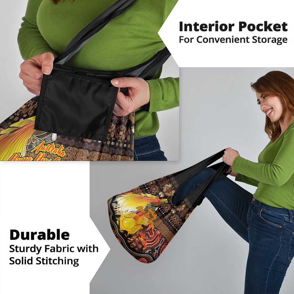 Australia and Papua New Guinea Together Grocery Bag Kangaroo Aboriginal Art and Bird-of-paradise Oro Tribal Motifs - Polynesian Pride