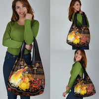 Australia and Papua New Guinea Together Grocery Bag Kangaroo Aboriginal Art and Bird-of-paradise Oro Tribal Motifs - Polynesian Pride