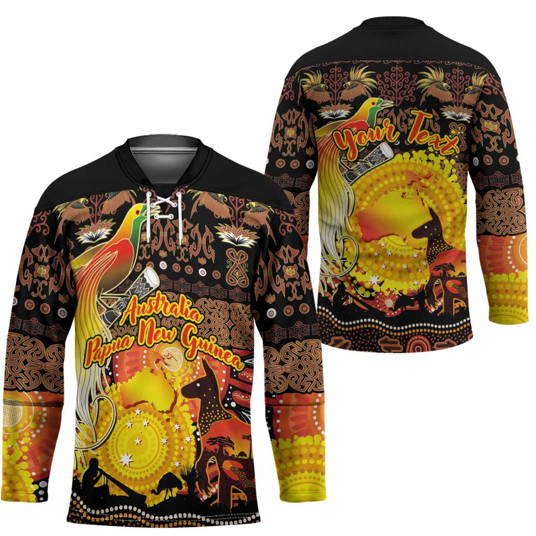 Personalized Australia and Papua New Guinea Together Hockey Jersey Kangaroo Aboriginal Art and Bird-of-paradise Oro Tribal Motifs LT03 - Polynesian Pride