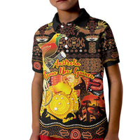 Personalized Australia and Papua New Guinea Together Kid Polo Shirt Kangaroo Aboriginal Art and Bird-of-paradise Oro Tribal Motifs LT03 Kid Black - Polynesian Pride