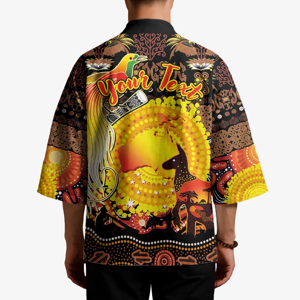 Personalized Australia and Papua New Guinea Together Kimono Kangaroo Aboriginal Art and Bird-of-paradise Oro Tribal Motifs - Polynesian Pride