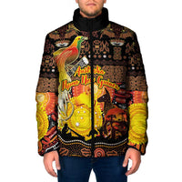 Personalized Australia and Papua New Guinea Together Padded Jacket Kangaroo Aboriginal Art and Bird-of-paradise Oro Tribal Motifs LT03 Men Black - Polynesian Pride