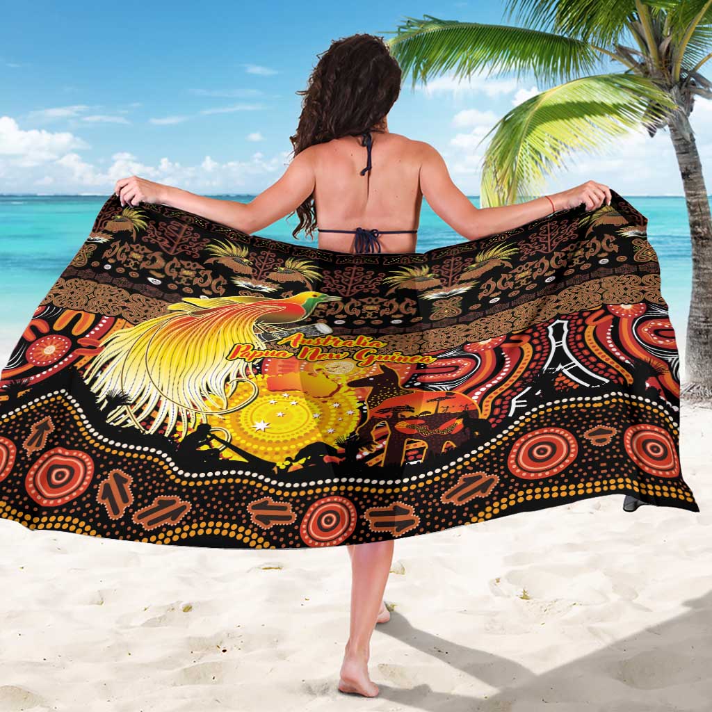 Australia and Papua New Guinea Together Sarong Kangaroo Aboriginal Art and Bird-of-paradise Oro Tribal Motifs - Polynesian Pride