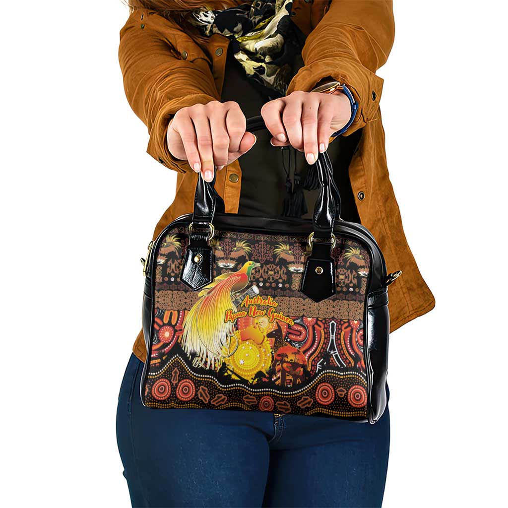 Australia and Papua New Guinea Together Shoulder Handbag Kangaroo Aboriginal Art and Bird-of-paradise Oro Tribal Motifs - Polynesian Pride